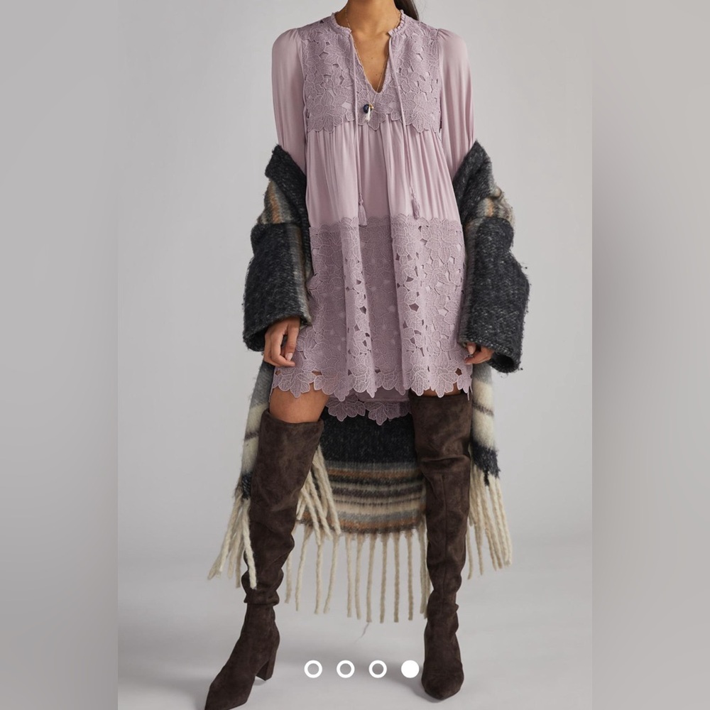 Anthropologie Embroidered Lace Tunic Dress Lilac NWOT Size M